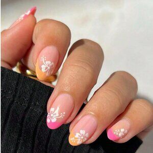 Almond Flower Pink White and Clear Press on Nails 24